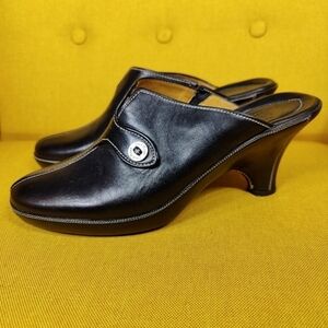 Cole Haan Devon Black Soft Leather Slip On High Heeled Mule Womens Size 9.5B
